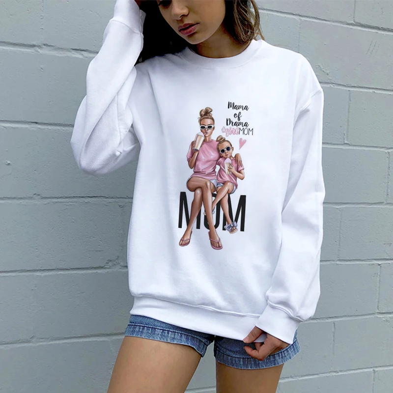 Модные толстовки с принтом для родителей и детей Женская рубашка круглым вырезом