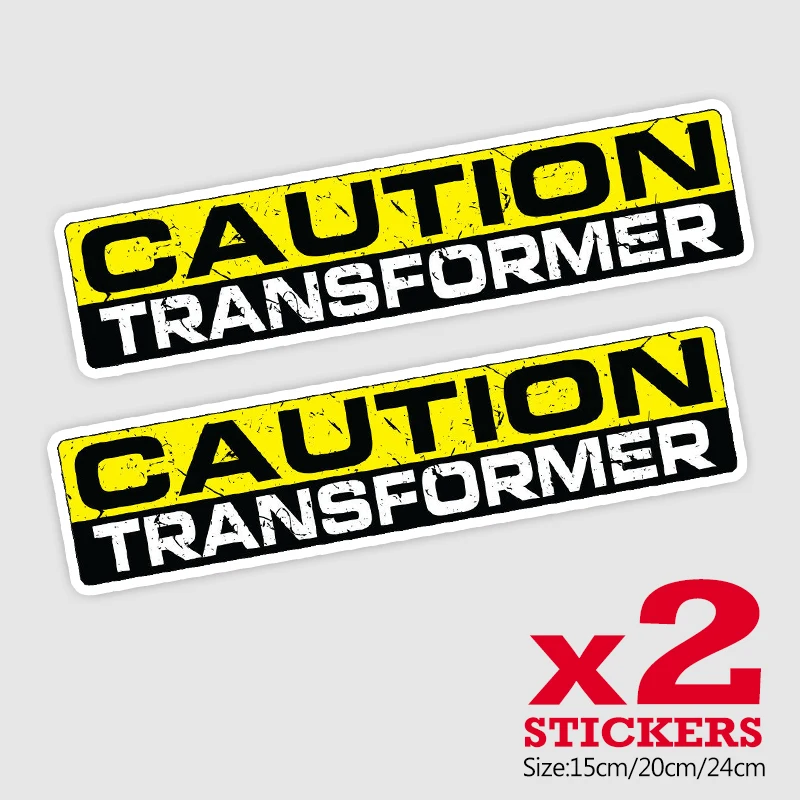 

CS11526# 2 Pieces/Pack 15/20/24CM PVC Decal CAUTION TRANSFORMER Sticker Waterproof Accessories on Bumper Rear Window Truck