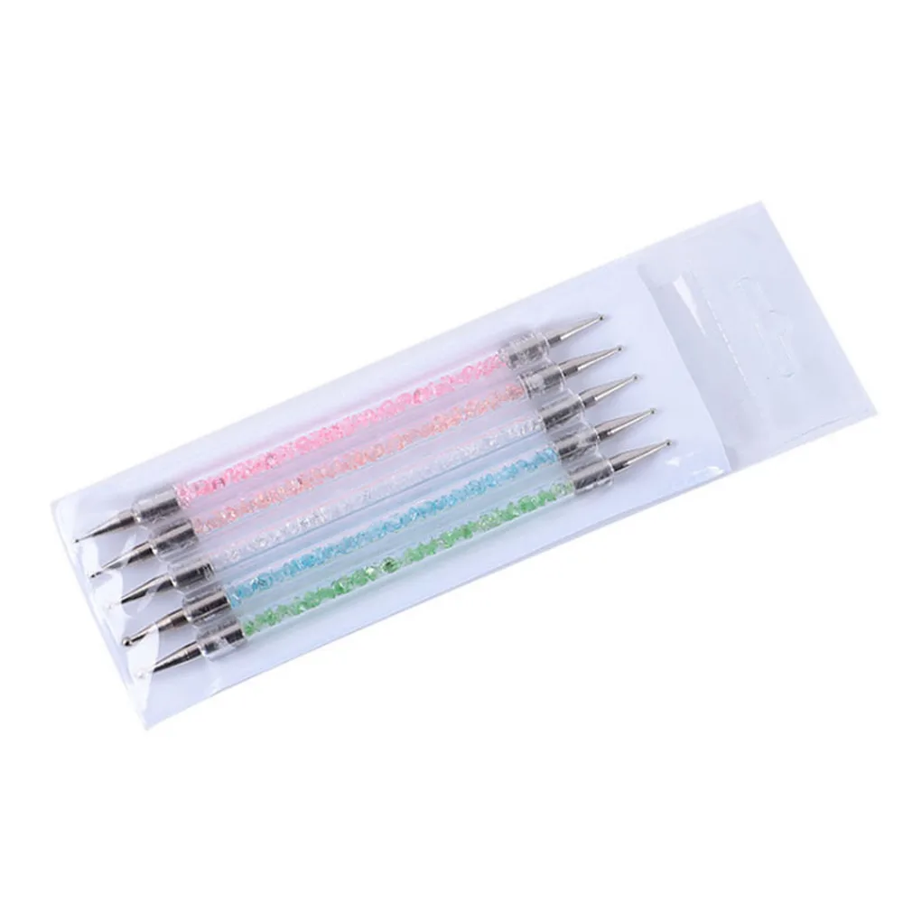 

10Set/Lot 5 Pcs Dual-ended Nail Dotting Pen Crystal Beads Handle Rhinestone Studs Picker Wax Pencil Art Tool Wholesaler