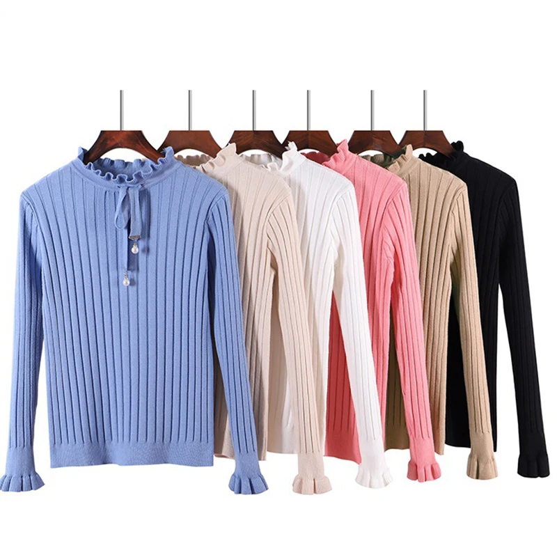 Женский толстый свитер с оборками на воротнике пуловеры новинка 2018 винтажный