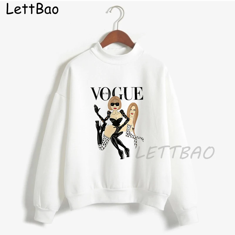 

Vogue Korean Tops Print Vintage Women Hoodie Warm Plus Size Funny Top Winter Loose Autumn Pullovers Femme Harajuk Tops