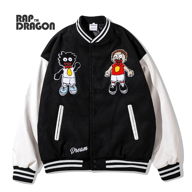

Men Baseball Jacket Streetwear Harajuku Cartoon Graphic Flocking Embroidery Varsity Jacket Coat 2021 Winter Jacket Clothing New