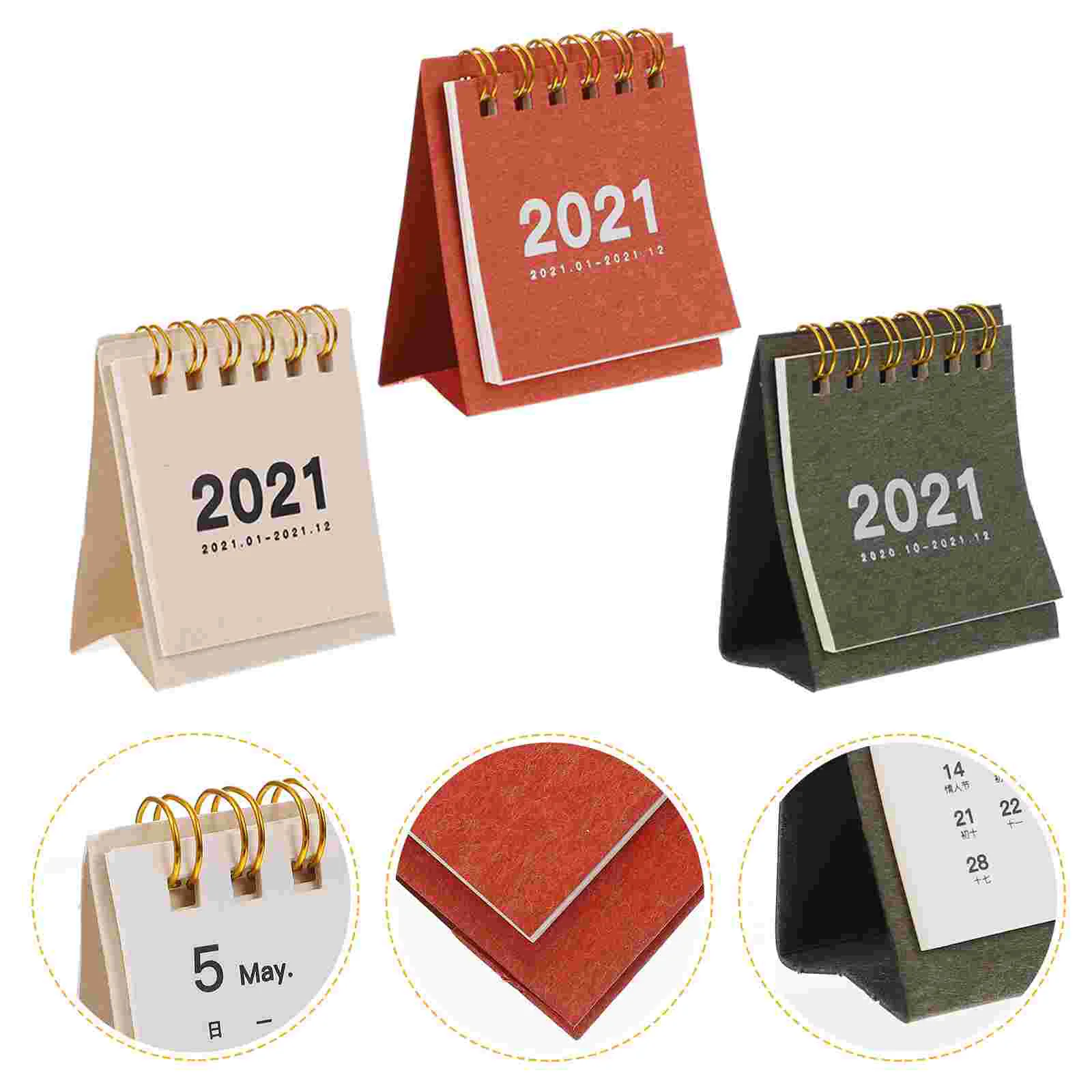 

3 Pcs 2021 Year Calendar Creative Tabletop Calendar Paper Desktop Calendar