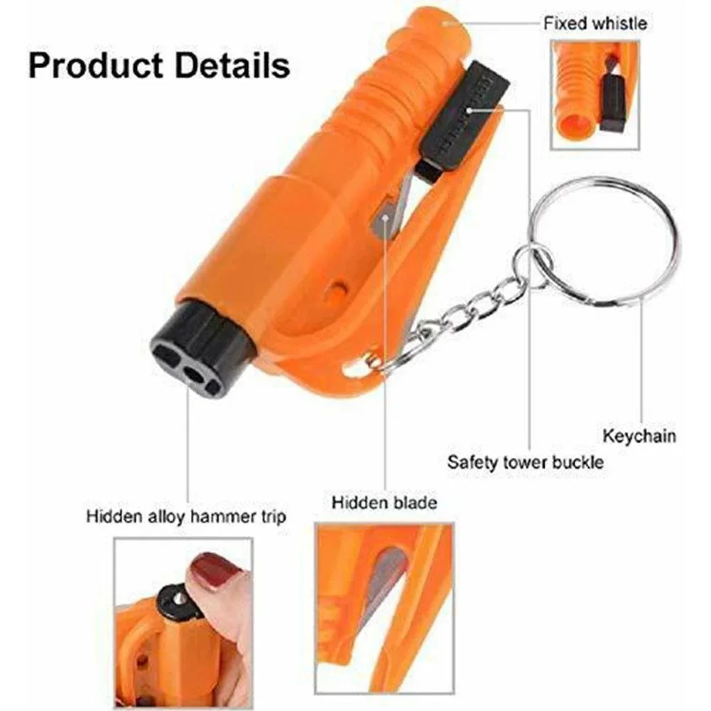 

Mini Safety Hammer Keychain Car Window Glass Breaker Seatbelt Cutter 2 in 1 Auto Emergency Keychain Escape Tool Random Color New