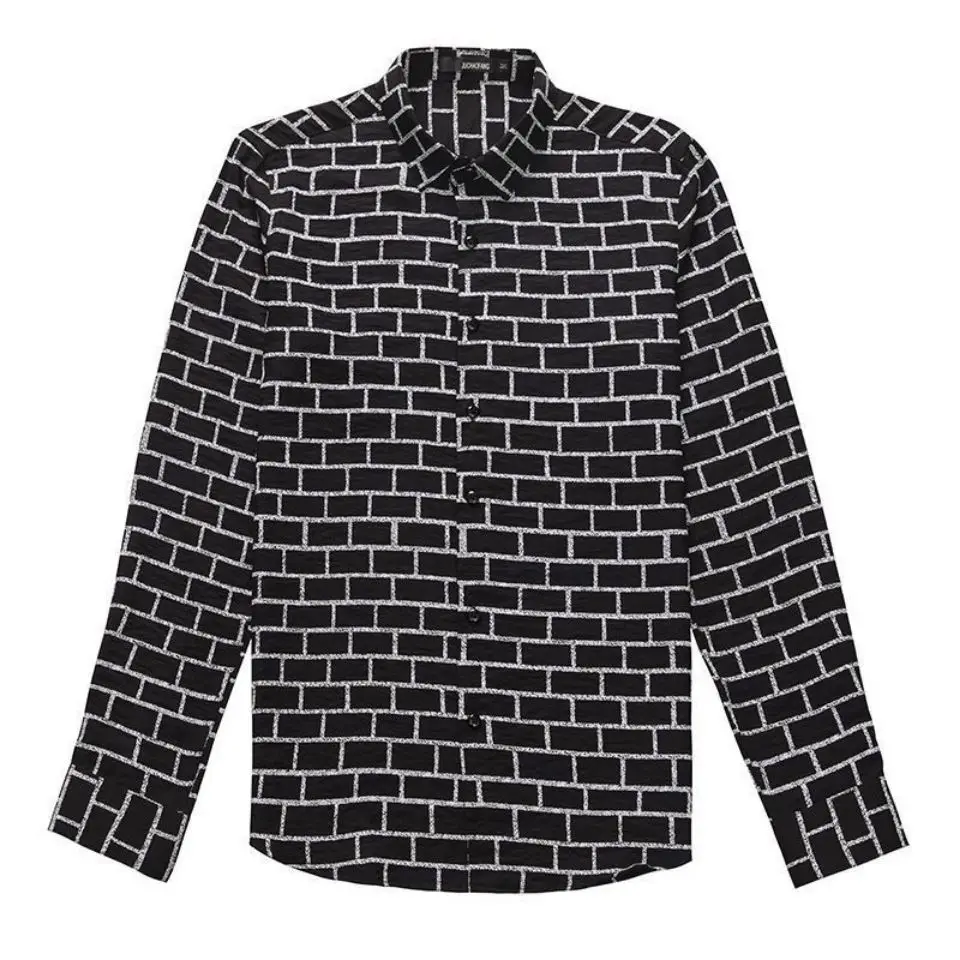 Autumn new 2021 Korean men's plaid long sleeve shirt slim trend casual fashion shirt non-ironing anti-wrinkle