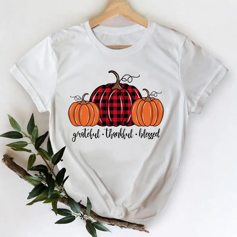 

Women Autumn Fall Watercolor Thanksgiving 2021 Happy Halloween Graphic Clothing Tshirt T Female Tees Top Print T-Shirt
