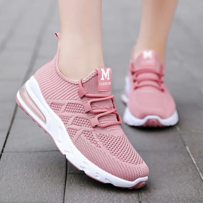 

2020 new vulcanized shoes flats sneakers comfort summer mesh breathable solid slip lace up on walking shoes sports casual