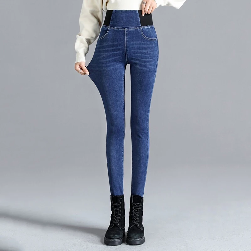 

Woman Blue Denim Pencil Pants Stretch Waist Women Basic Jeans Pants Plus Size 26-34 Slim Jeans For Women Skinny High Waist Jeans