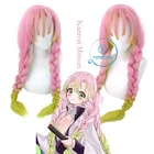 Длинный парик для косплея Kanroji Mitsuri из аниме рассекающий демонов, с розовыми и зелеными волосами с градиентом, из волокна, для Хэллоуина