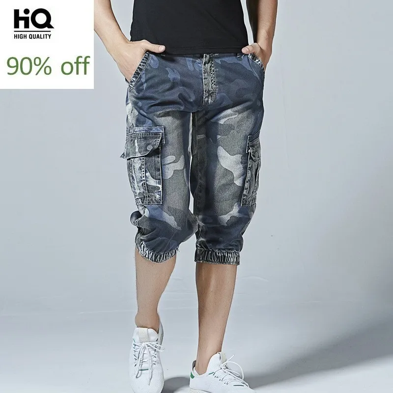 Модные мужские камуфляжные джинсовые шорты новинка 2020 много карманов Военный