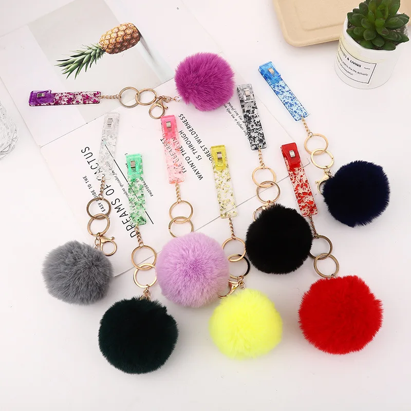 

Contactless Card Picker Keychain Card Grabber No Contact Hairball Pendant Resin Key Ring Charm Holder Bag Car Accessories Women