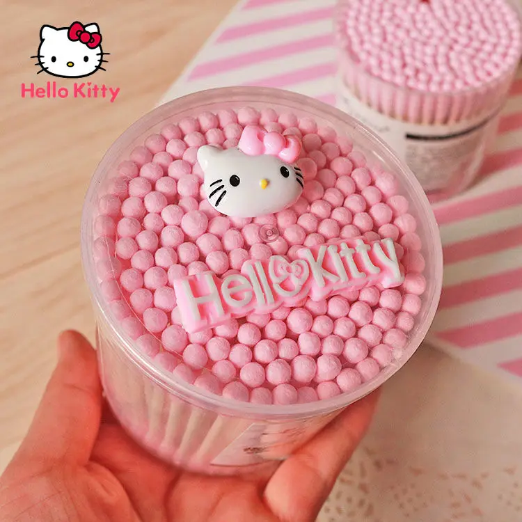Hello Kitty Cartoon Pink Cotton Swab Cotton Swab Absorbent Cotton Paper Cotton Swab Stick Makeup Cotton Swab Boxed