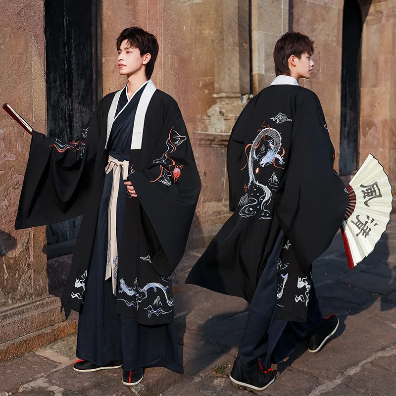 

Men Embroidery Hanfu Traditional Dance Costume Folk Festival Outfit Black Fairy Dress Oriental Rave Performance Clothing DC4373