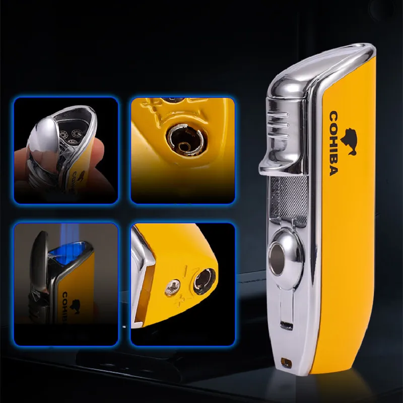 

COHIBA Butane Cigar Lighter Metal Mini Pocket 3 Blue Flame Windproof Lighter Cigar Accessories Gift