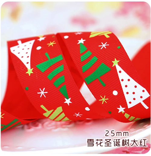 9 мм 25 Рождественская елка Снежная Печать Grosgrain лента Navidad Рождество Новый год