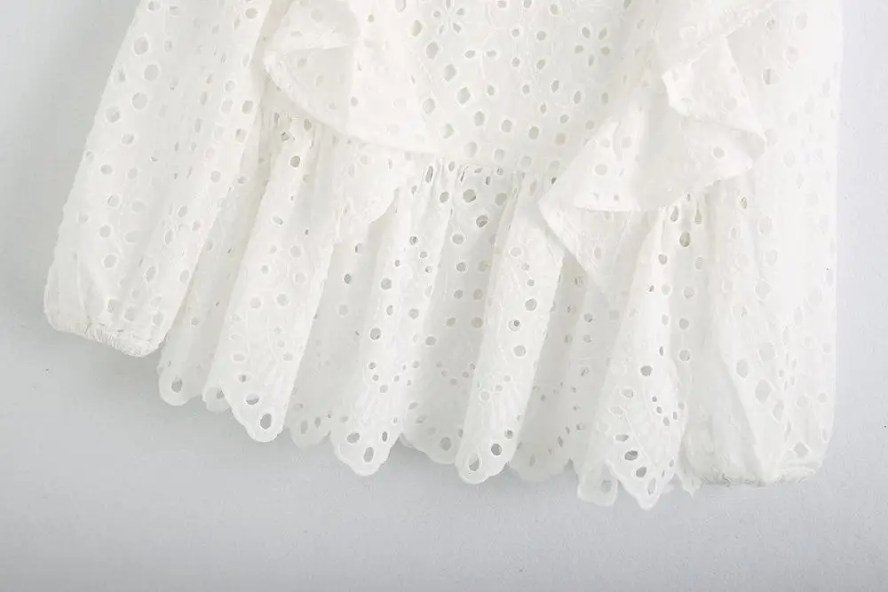 

HSA 2020 Sweet Elegant O-Neck All-Match Women Blouses Summer lantern sleeve Ruffles Tops Ladies Hollow out Casual Loose Shirts