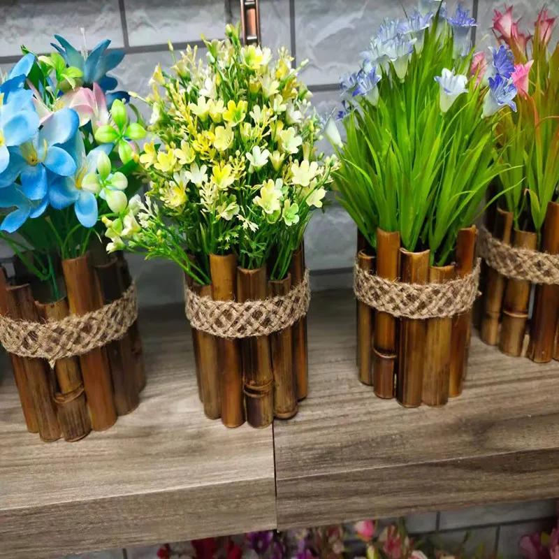 

Handmade Bamboo Flower Pot Succulent Plant Pots Home Decor Garden Decoration Fake Artificial Flower Pots Gifts