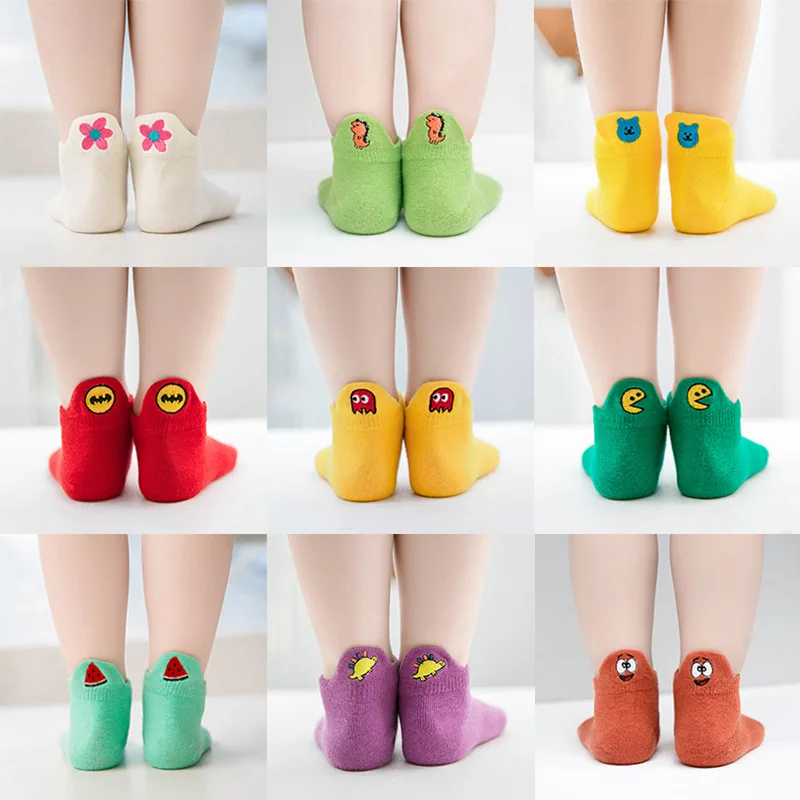 Однотонные детские носки 5 парт/лот с вышивкой хлопковые сетчатые для мальчиков и