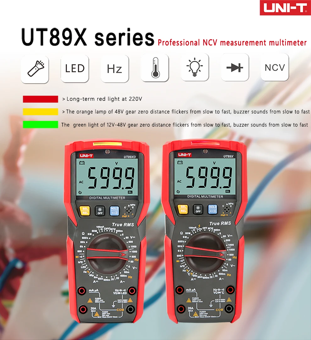 UNI-T UT89XD Профессиональный NCV Цифровой мультиметр 20A высокий ток AC/DC/Емкость/сопротивление/Триод/температурный тест
