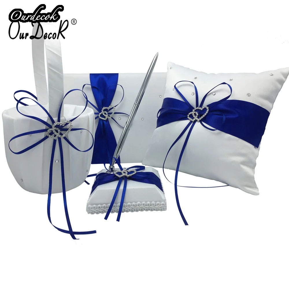 Свадебное украшение Королевского синего цвета атласная Подушка в виде кольца +