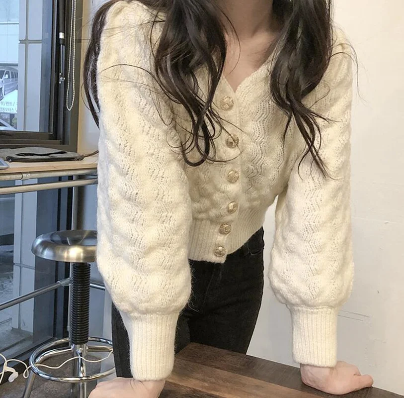 REALEFT 2020 новый осенне зимний Шикарный белый женский кардиган свитер с v образным