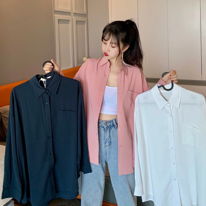 

Vintage shirt Women's Elegant harajuku Shirt New Loose Blusas Long Sleeve 2021 Pockets Blouse Shirt Female Clothing Women K53A