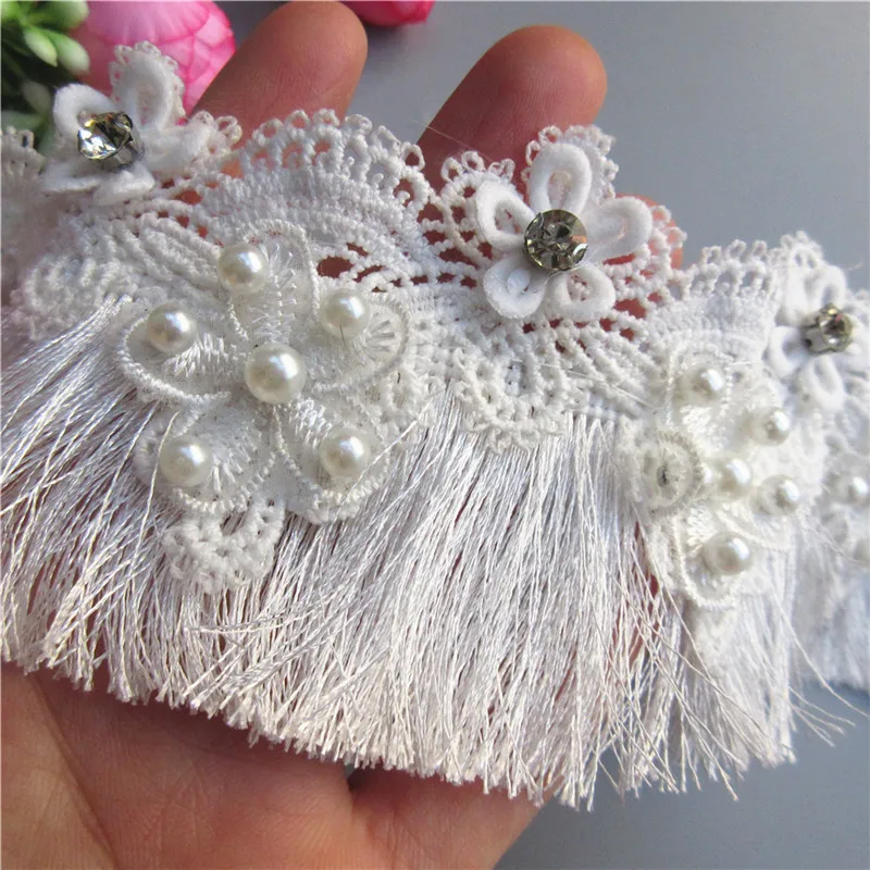 1 ярд белая кисточка бахрома кружевная отделка Алмазная жемчужная Цветочная