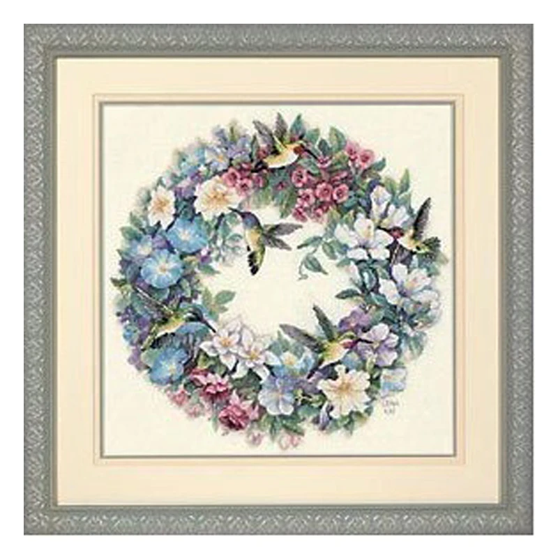 

Amishop Top Quality Lovely Cute Counted Cross Stitch Kit Hummingbird Wreath Flower Wreath Dim 35132