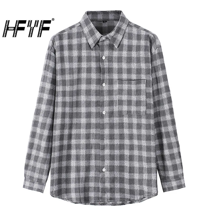 

HFYF Shirt men 2021 new Plaid youth solid color casual spring and autumn cotton body ordinary Lapel shirt men shirt