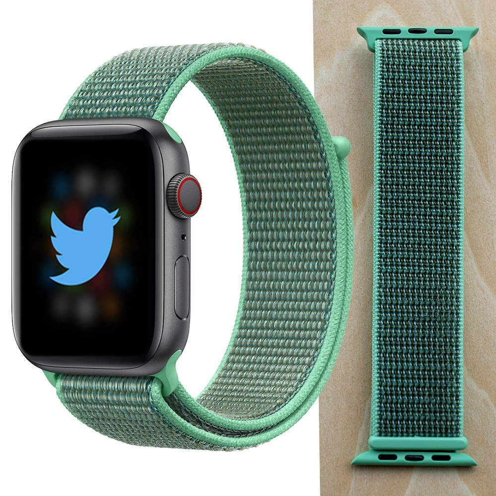 Высококачественный нейлоновый спортивный ремешок для Apple Watch, ремешок 44 мм, серия 5, 4, 3, 2, 1, дышащий тканый ремешок 42 мм, iwatch 40 мм, 38 мм - Цвет ремешка: Spearmint