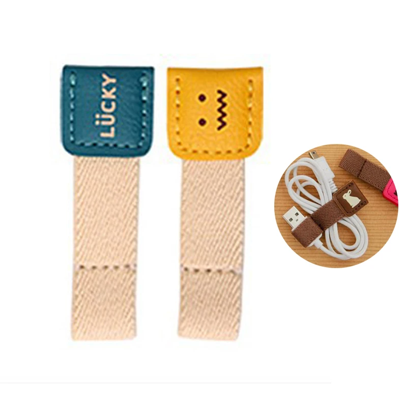 

cable organizer Winder charger protector cute cable clips cord holder Desktop neat storage Leather Tie Rabbit dove lucky