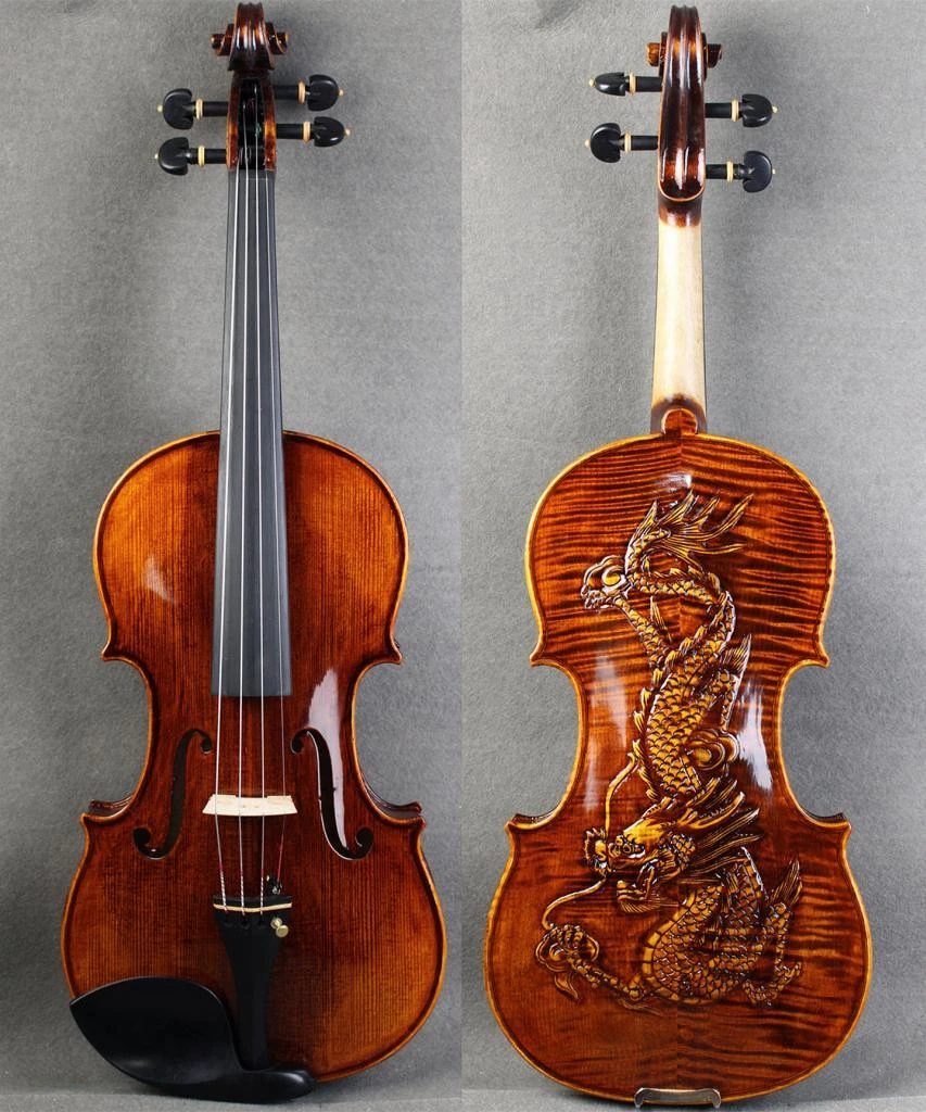 

Hand Carved Dragon/Loong Back 4/4 Violin 4/4 Cкрипка كمان / Rare Carving / Antique Varnish Finish