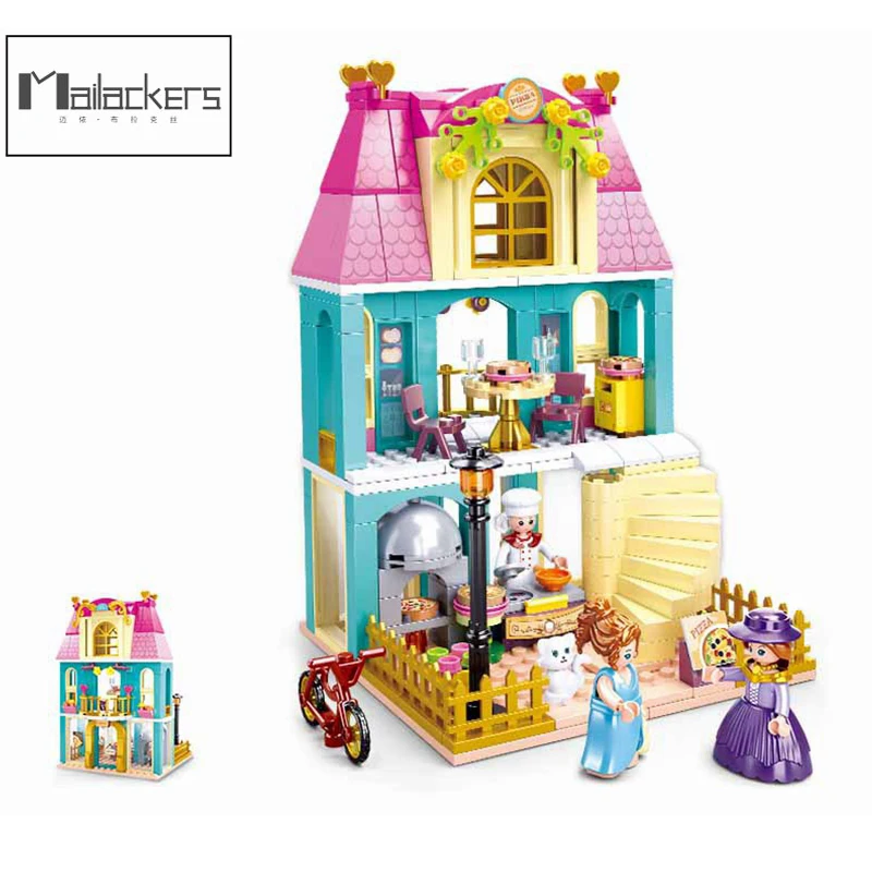 

Mailackers Friends Princess Town Street View Building Blocks Friends Pizza House Store Bricks Toys For Children Gifts 287PCS