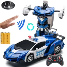1:18 RC Cars 24CM Gesture Sensing Transformation Police Car Robot Deformation Remote Control Sports Vehicle Toy for Kids Boy C02