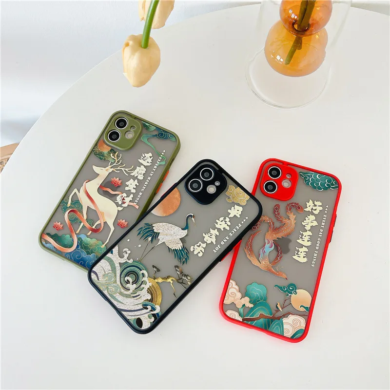

Защитный чехол в китайском стиле для iphone12 pro max, мобильный телефон, Apple 11, XS, матовый, 8p, XR, 8, 7