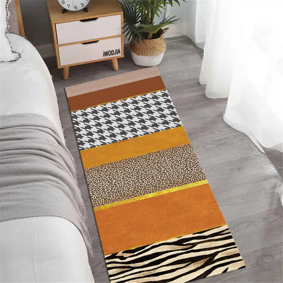 

Geometric Splicing Orange Mats Bedroom Bedside Mat Modern Luxury Kitchen Rug Set Bathmat Anti-slip Living Room Mat Long