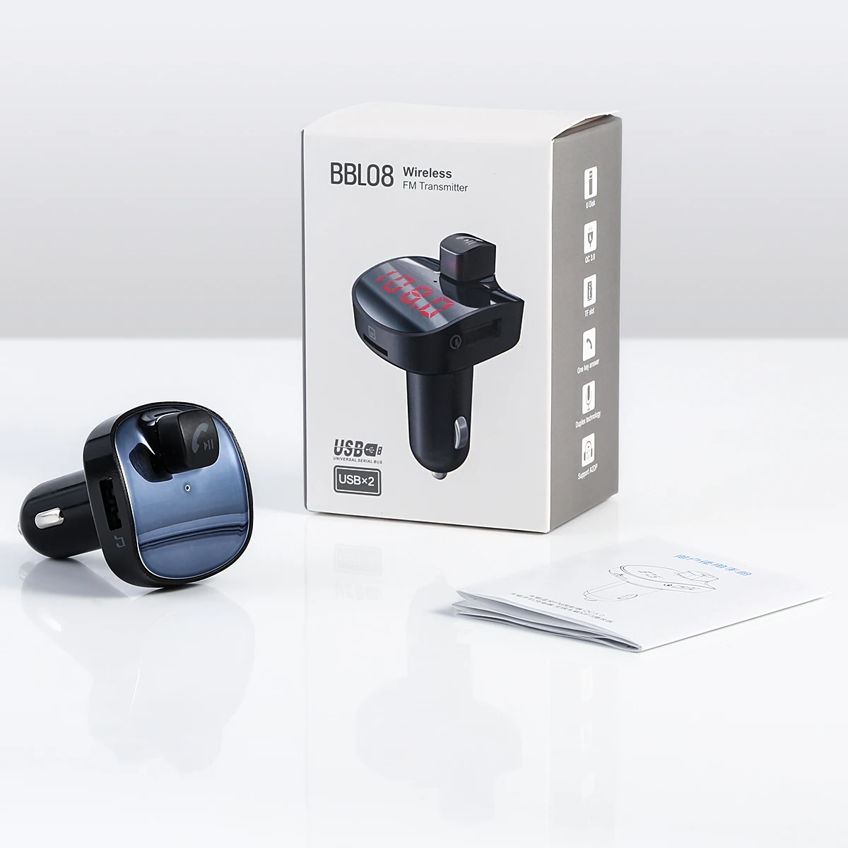 

Hands Free Car Wireless Bluetooth MP3 Player FM Transmitter 2-Port USB 3.1A Max With QC 3.0 Charger Support TF U-disk