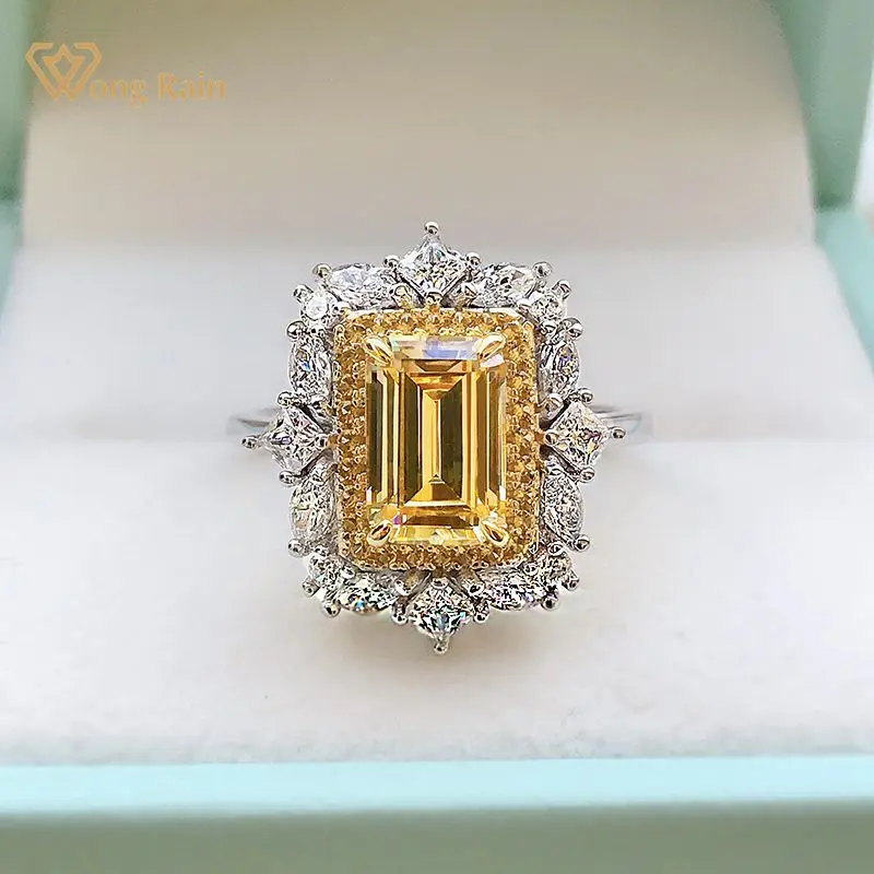 

Wong Rain Luxury 925 Sterling Silver Emerald Cut Created Moissanite Wedding Engagement Classic Women Rings Fine Jewelry Gift