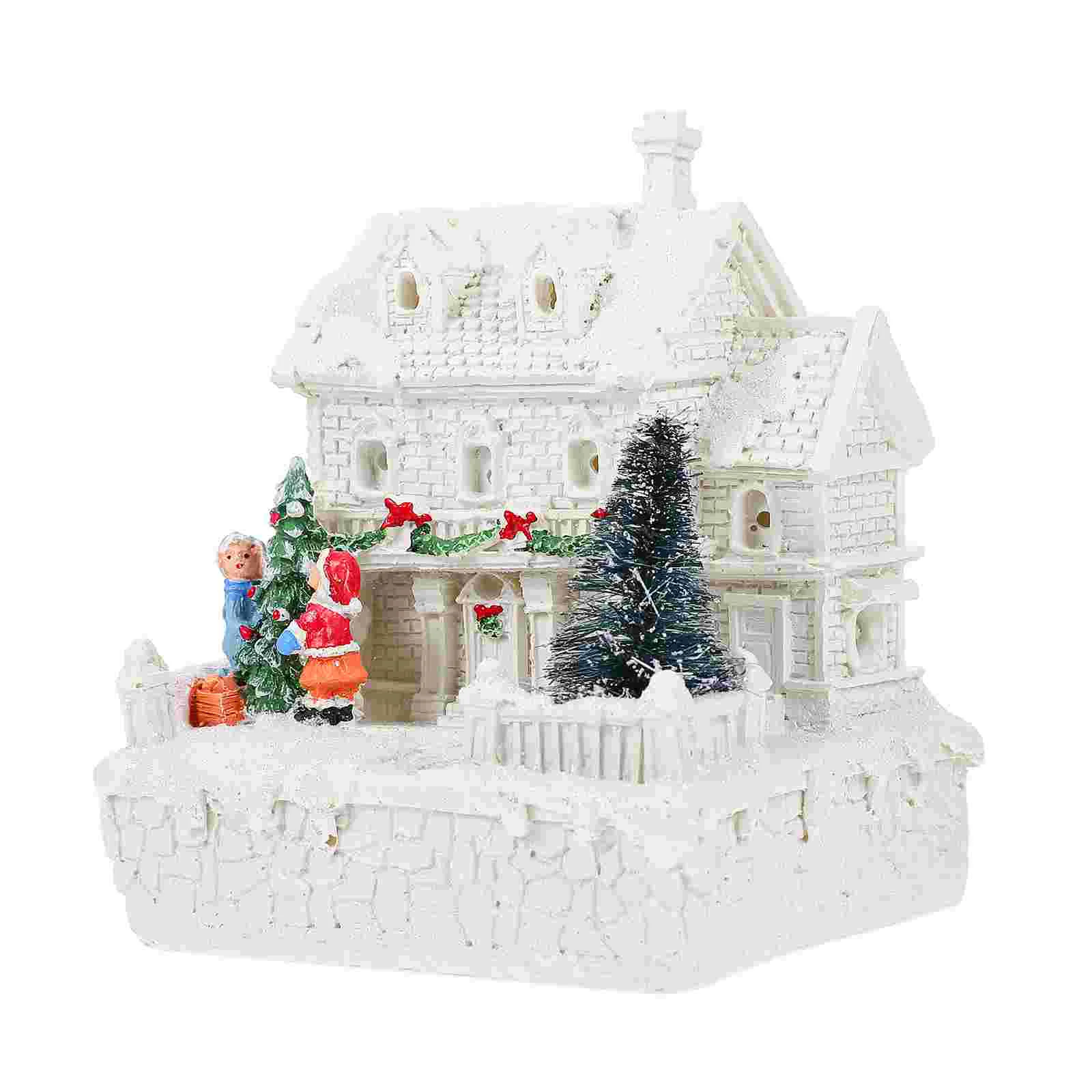 

1Pc Mini Christmas House Shaped Decor Desktop Ornament Chic Festival Gift