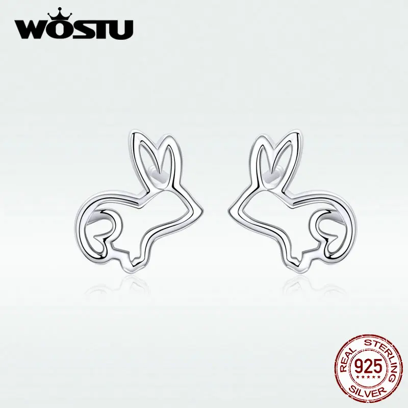 WOSTU Настоящее серебро 925 пробы серьги гвоздики с кроликом и морковкой ювелирные