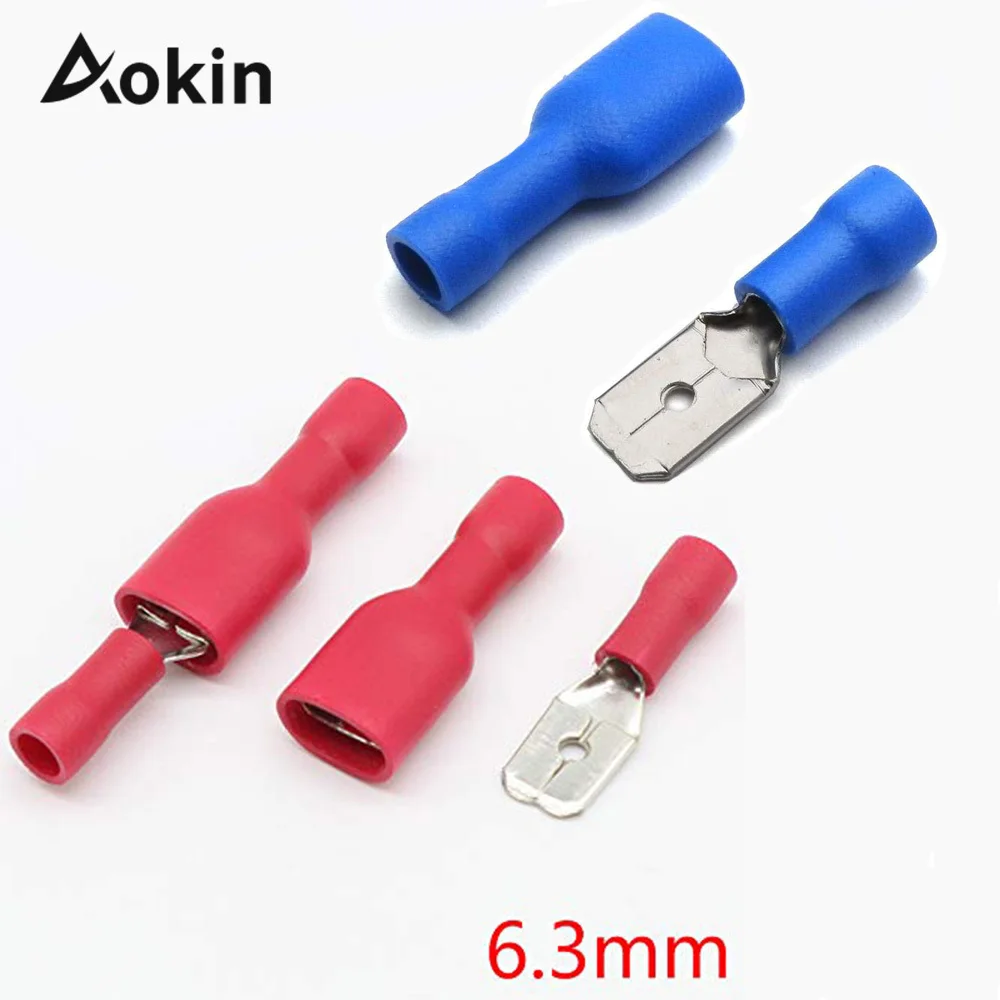 

100pcs FDD 1.25-250 MDD 6.3mm Red Blue Female + Male Spade Insulated Electrical Crimp Terminal Connectors Wiring Cable Plug