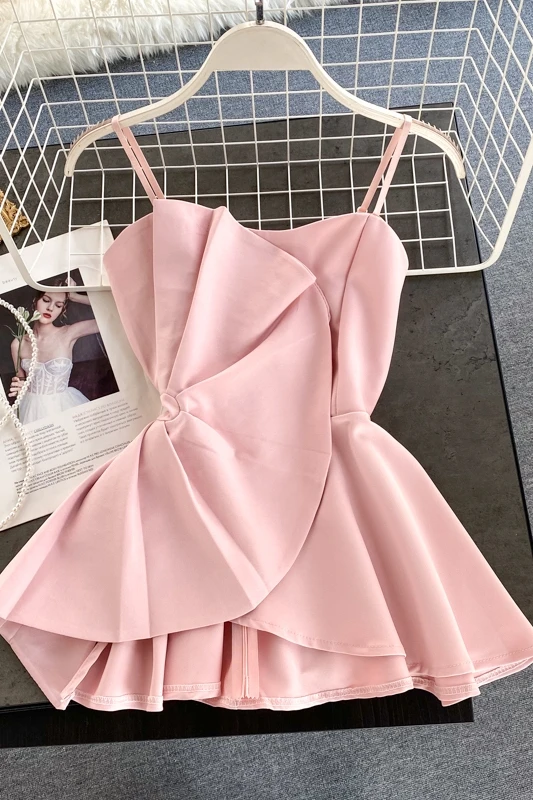 

Elegant Draped Ruffles Tops Women 2020 Summer Sexy Slim Pink/White/Black Blouses Womens