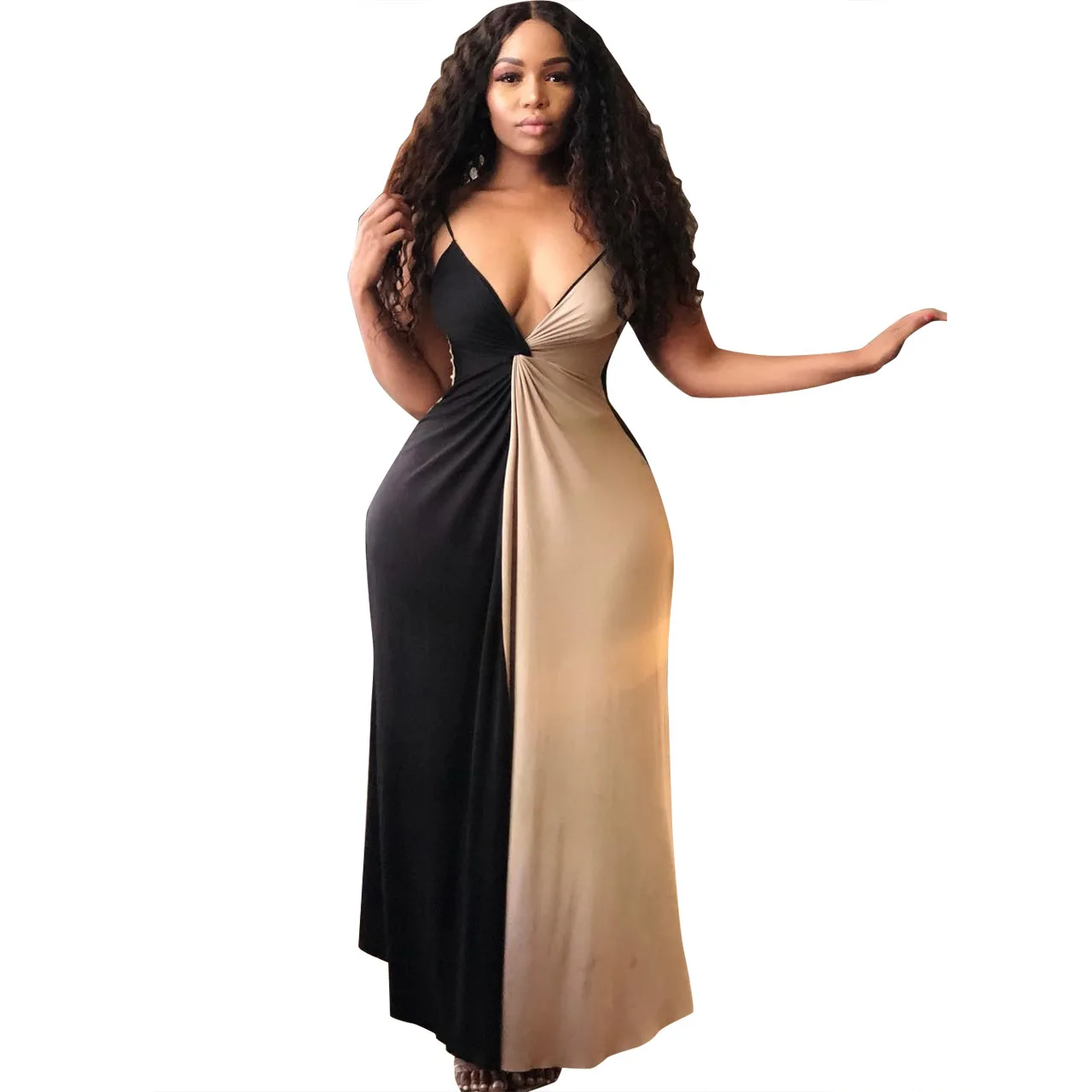 

European and American Women's Two-Color Sling Dress