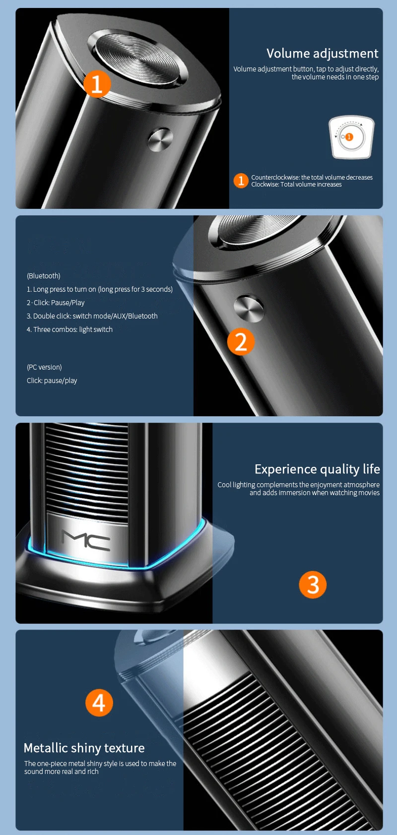 

NEW USB 5.0 Bluetooth Computer Speaker Bass Stereo Powerful Music Player Subwoofer Loudspeaker For PC Laptop Smartphone