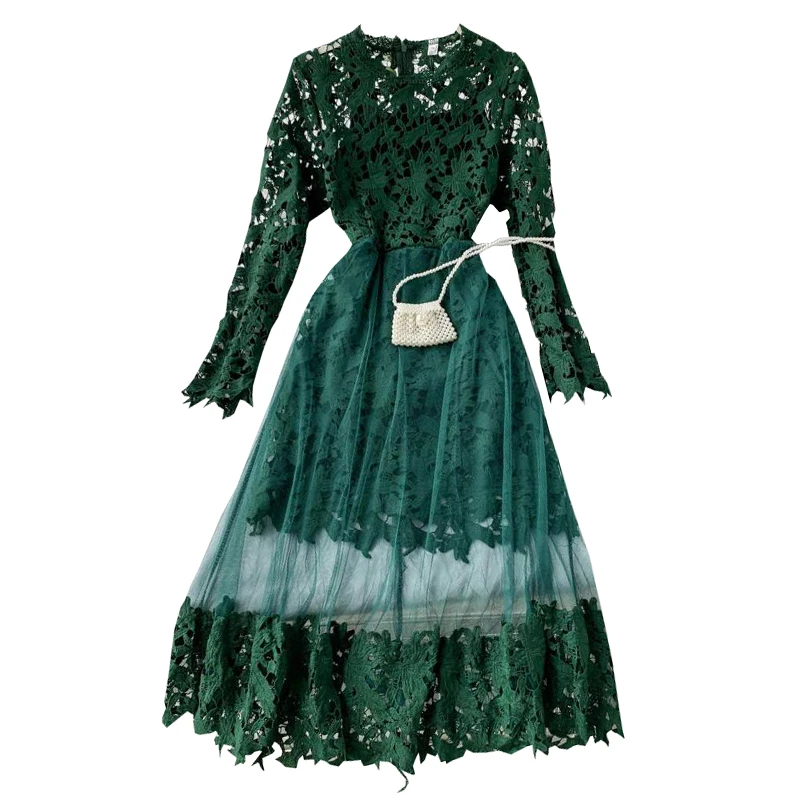 Элегантное ажурное кружевное платье с длинным рукавом облегающее Сексуальное