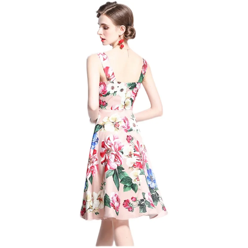 

COIGARSAM Fashion Print Women dress New Spaghetti Strap Dresses 9864