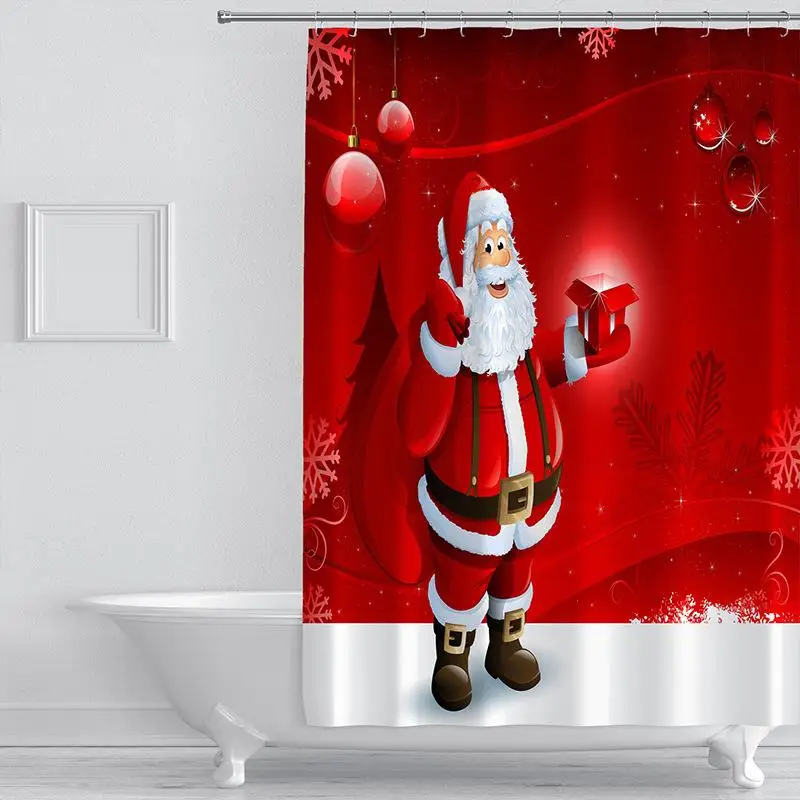 

Decorative Merry Christmas Santa Claus Christmas Tree Deer Gift Shower Curtain For Bathroom With Hooks Happy New Year Bathroom