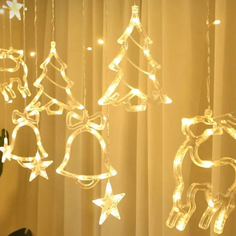 

LED Deer Bells Curtain Light EU Christmas Garland String Lights Outdoor Wedding Christmas Hanging Line Lamp Home Decoration