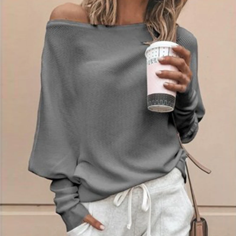 Модный женский однотонный пуловер с длинным рукавом повседневный Вязаный топ