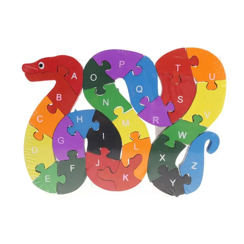 

Alphabet Jigsaw Puzzle Building Blocks Animal Wooden Puzzle , Wooden Snake Letters Numbers Block Toys for Childrens Toys -